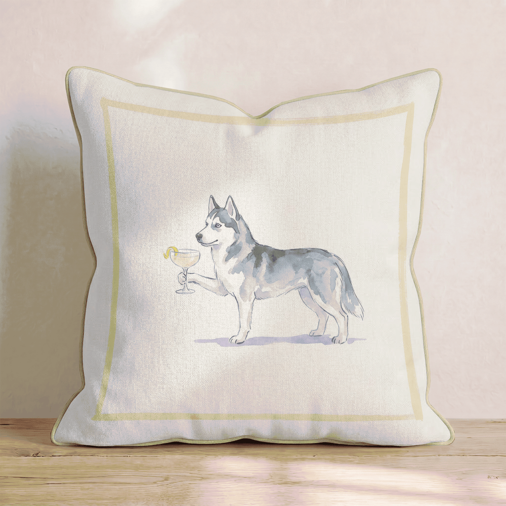French 75 Siberian Husky Throw Pillow - Hillcroft Home
