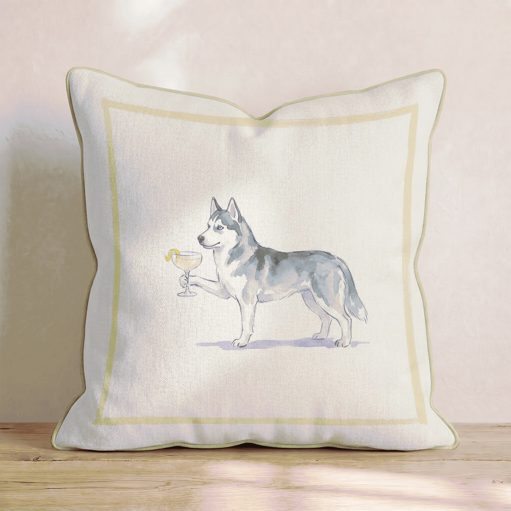 French 75 Siberian Husky Throw Pillow - Hillcroft Home