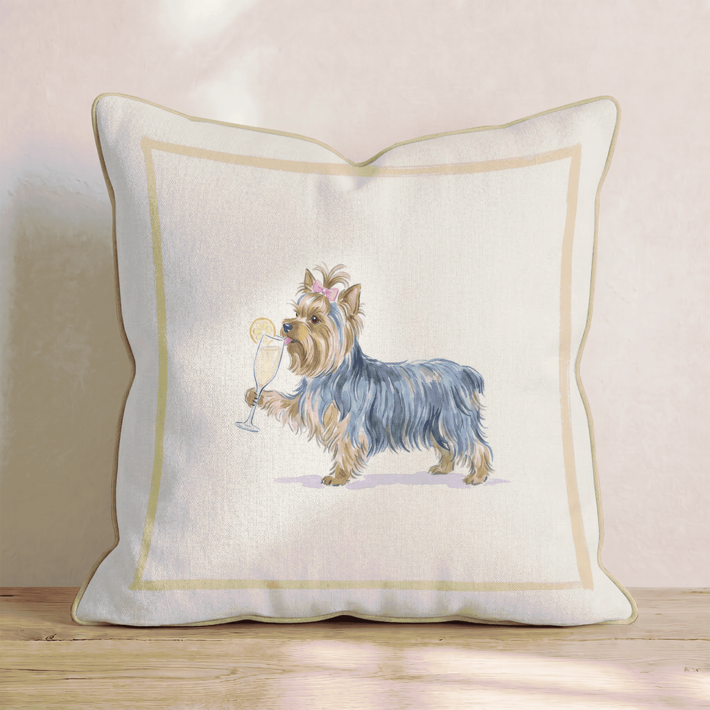 French 75 Yorkshire Terrier Throw Pillow - Hillcroft Home