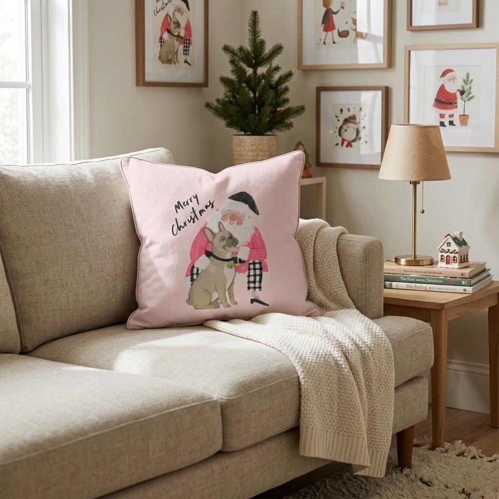 French Bulldog Christmas Embrace Throw Pillow - Hillcroft Home