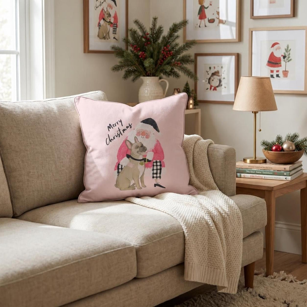 French Bulldog Christmas Embrace Throw Pillow throw pillow - Hillcroft Home