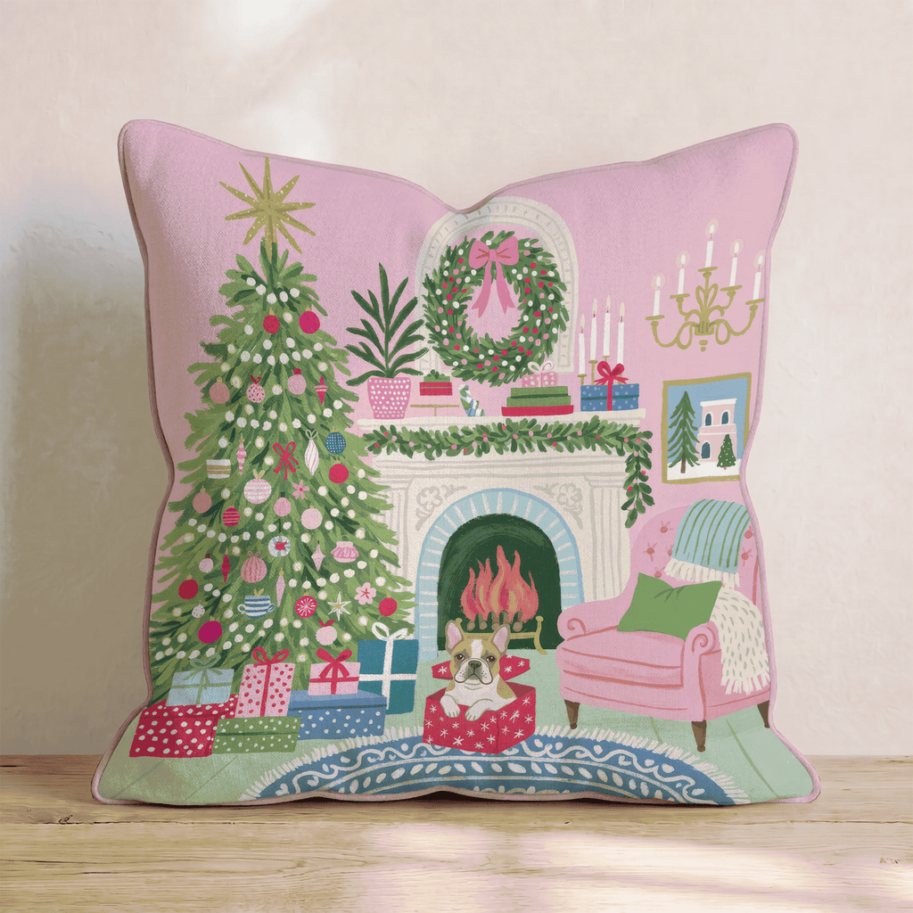 French Bulldog Christmas Parlor Throw Pillow - Hillcroft Home