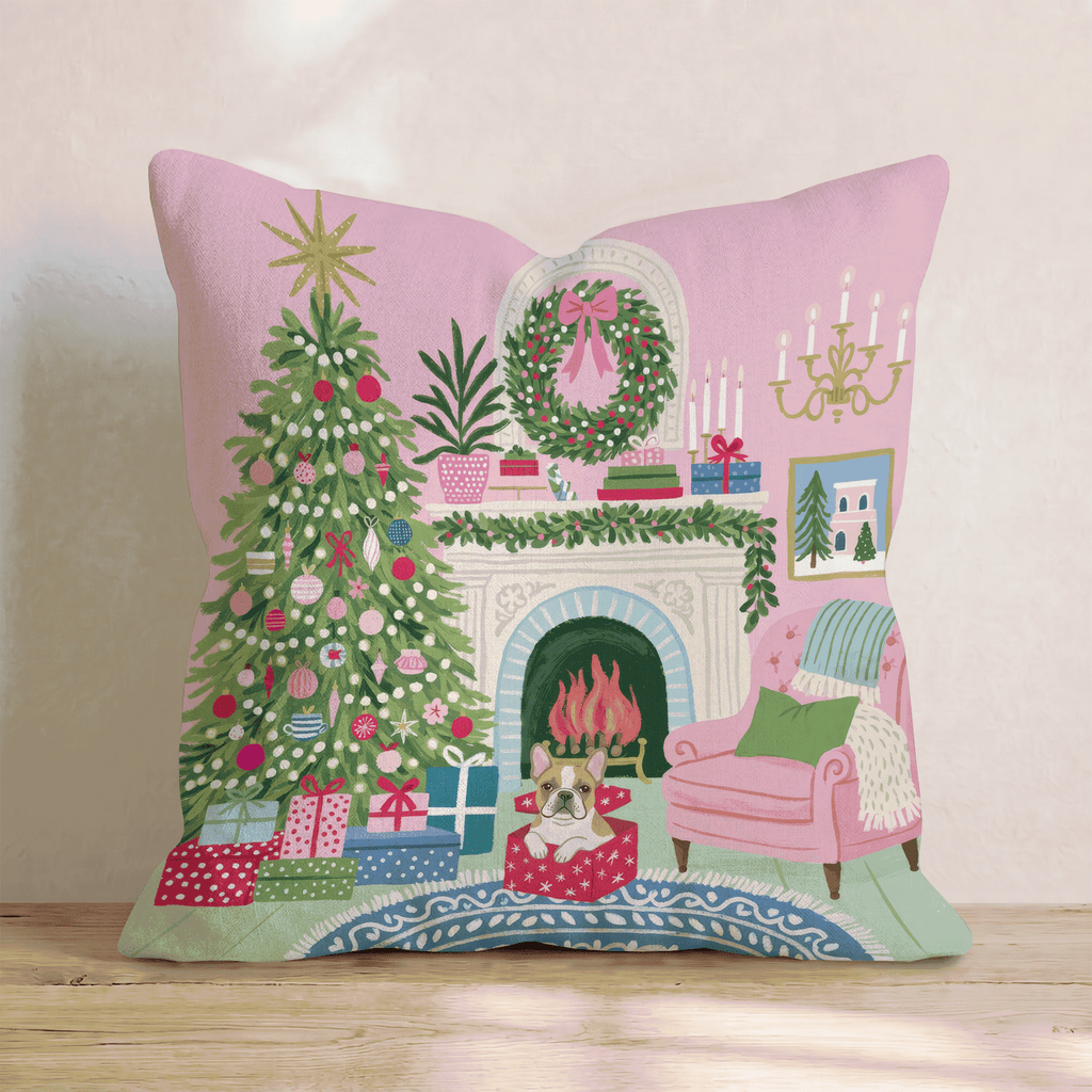 French Bulldog Christmas Parlor Throw Pillow - Hillcroft Home
