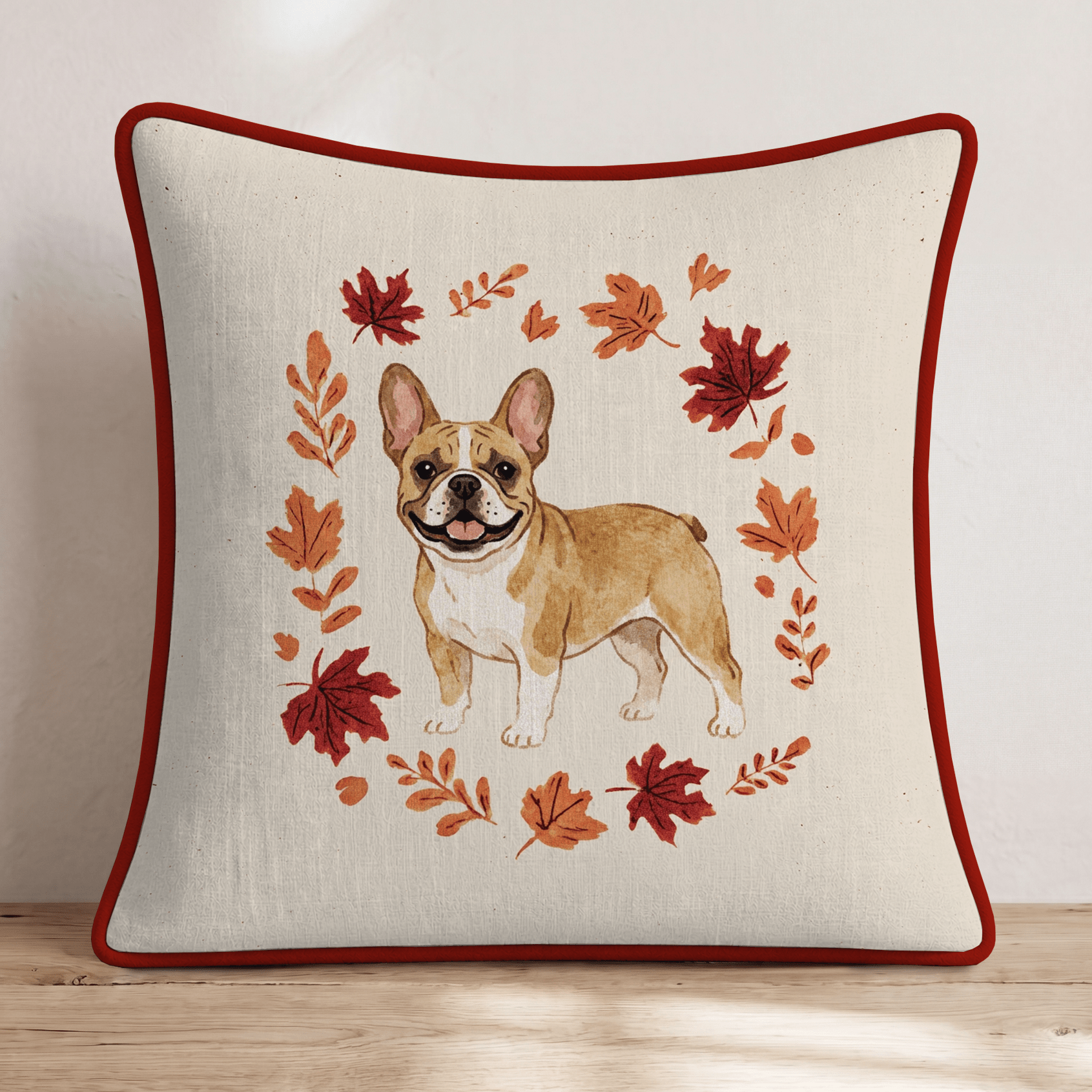 French Bulldog Fallen Leaves Throw Pillow - Hillcroft Home