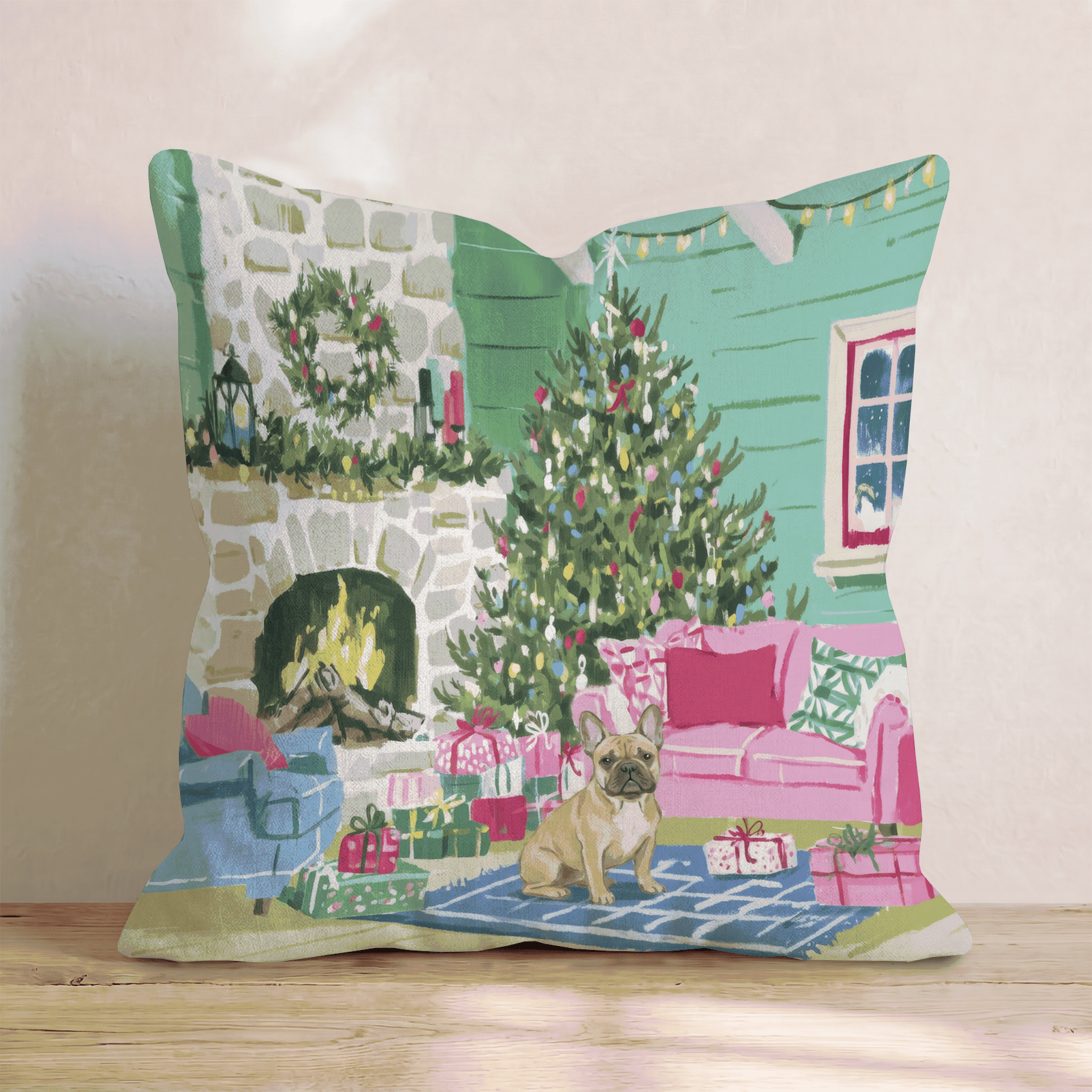 French Bulldog Fireside Cabin Throw Pillow - Hillcroft Home