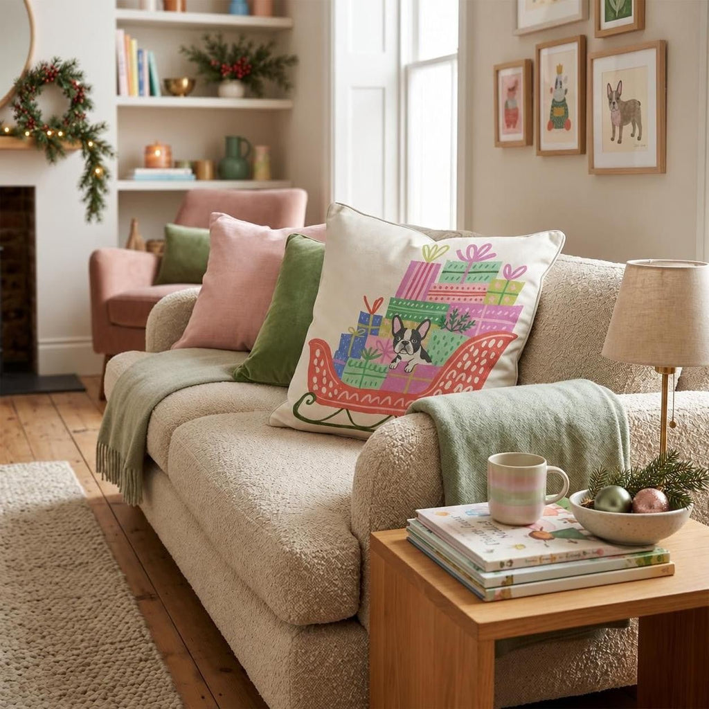 French Bulldog Gift Sleigh Throw Pillow throw pillow - Hillcroft Home