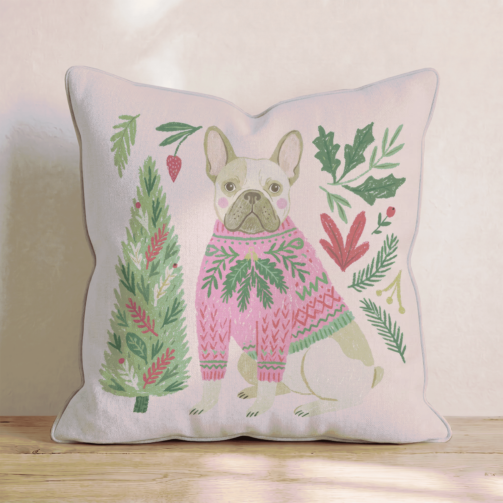 French Bulldog Holiday Sweater Throw Pillow - Hillcroft Home