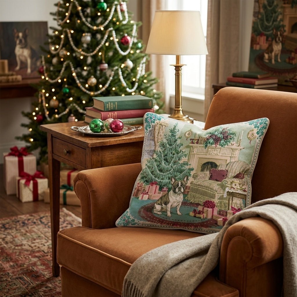 French Bulldog Holly Parlor Throw Pillow - Hillcroft Home