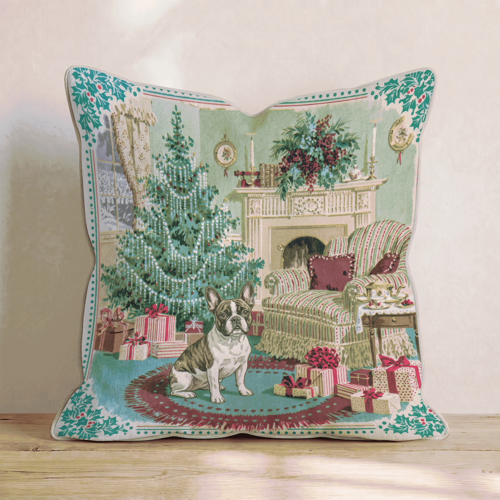 French Bulldog Holly Parlor Throw Pillow - Hillcroft Home