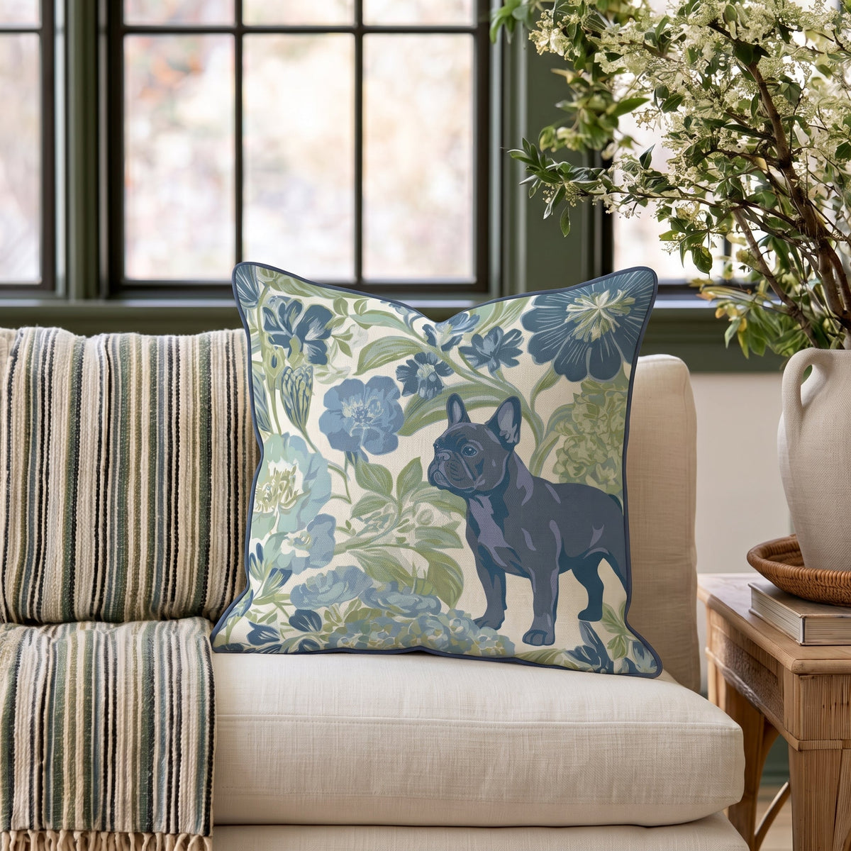 French Bulldog in the Flowers Throw Pillow throw pillow - Hillcroft Home