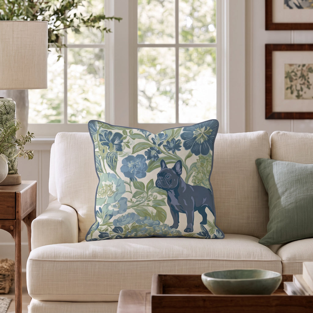 French Bulldog in the Flowers Throw Pillow throw pillow - Hillcroft Home