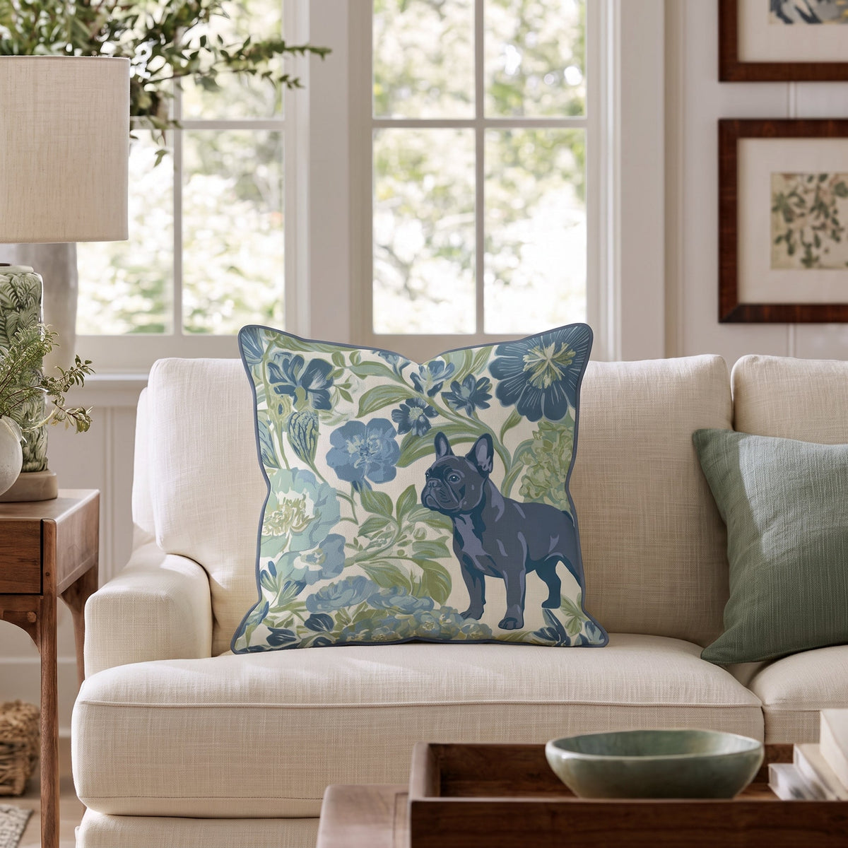 French Bulldog in the Flowers Throw Pillow throw pillow - Hillcroft Home