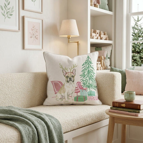 French Bulldog Sleigh Ride Throw Pillow - Hillcroft Home