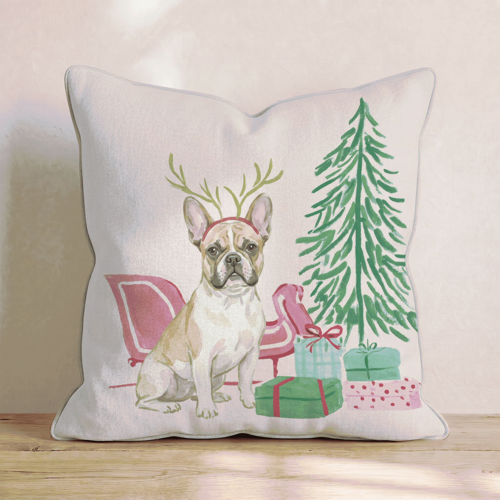 French Bulldog Sleigh Ride Throw Pillow - Hillcroft Home