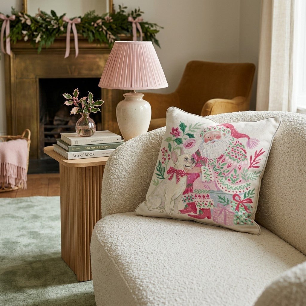 French Bulldog with Santa Throw Pillow - Hillcroft Home