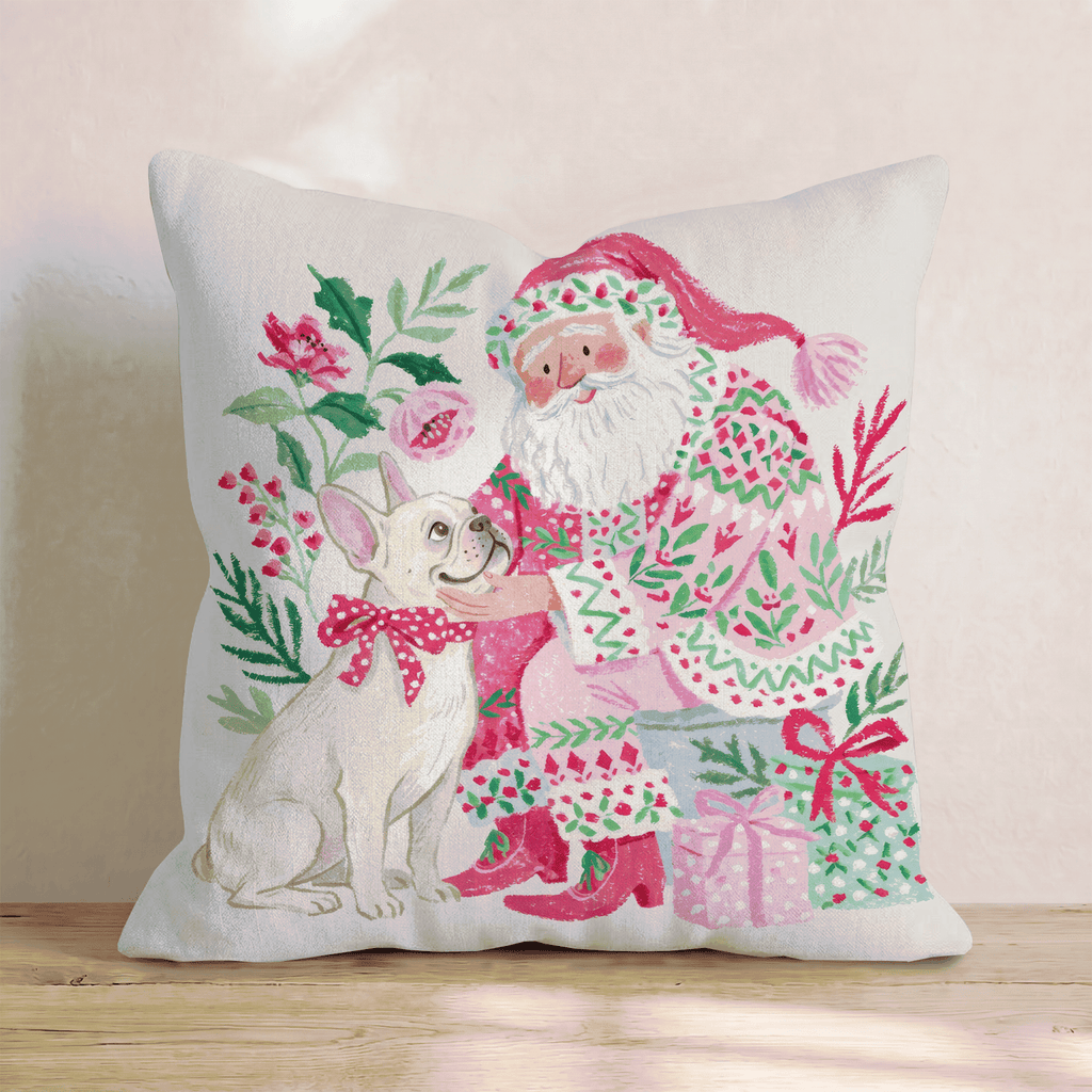 French Bulldog with Santa Throw Pillow - Hillcroft Home