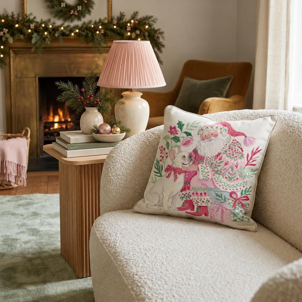 French Bulldog with Santa Throw Pillow throw pillow - Hillcroft Home
