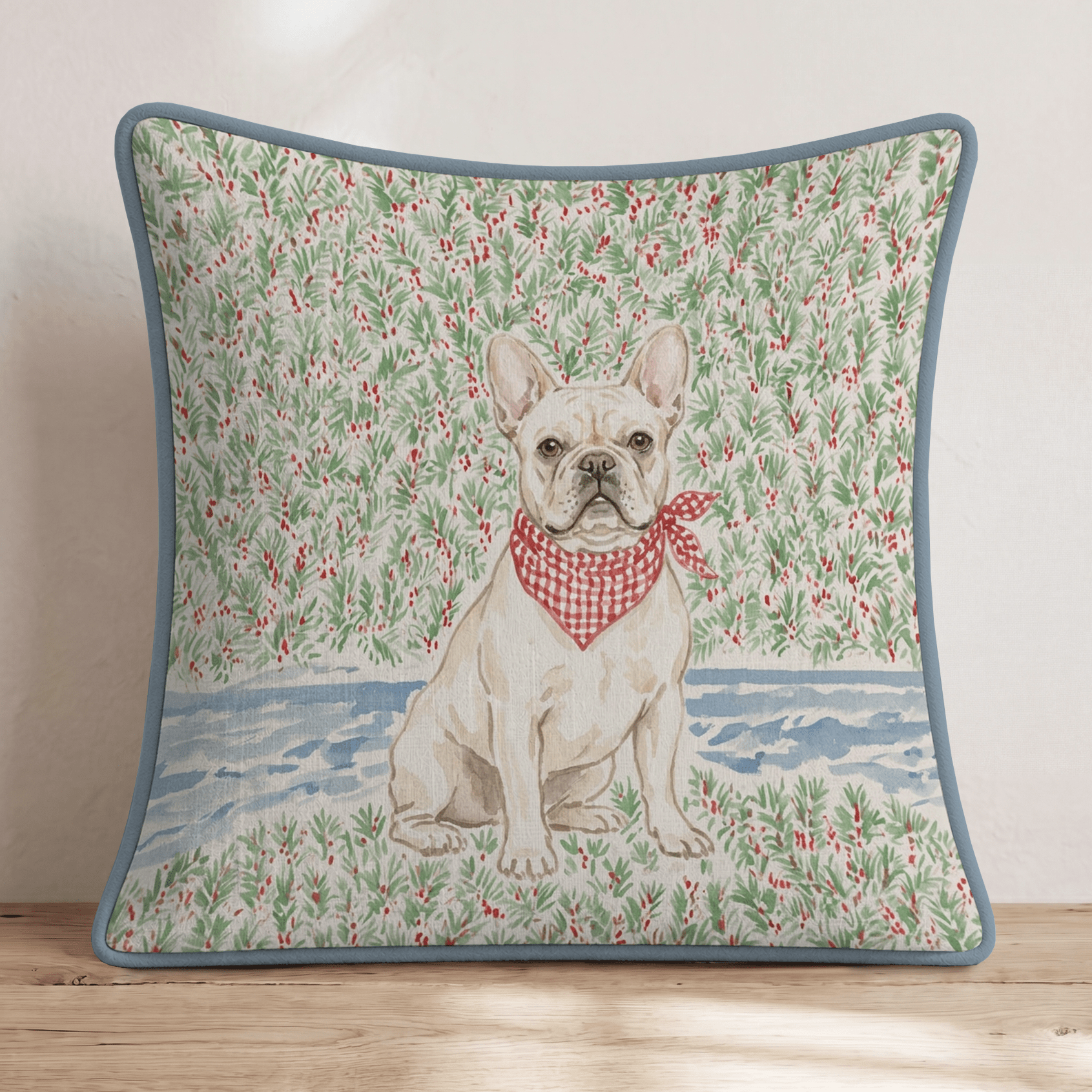 Frenchie California Holiday Surf Throw Pillow - Hillcroft Home