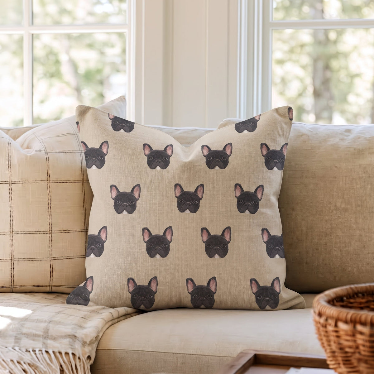 Frenchie Lounge Throw Pillow throw pillow - Hillcroft Home