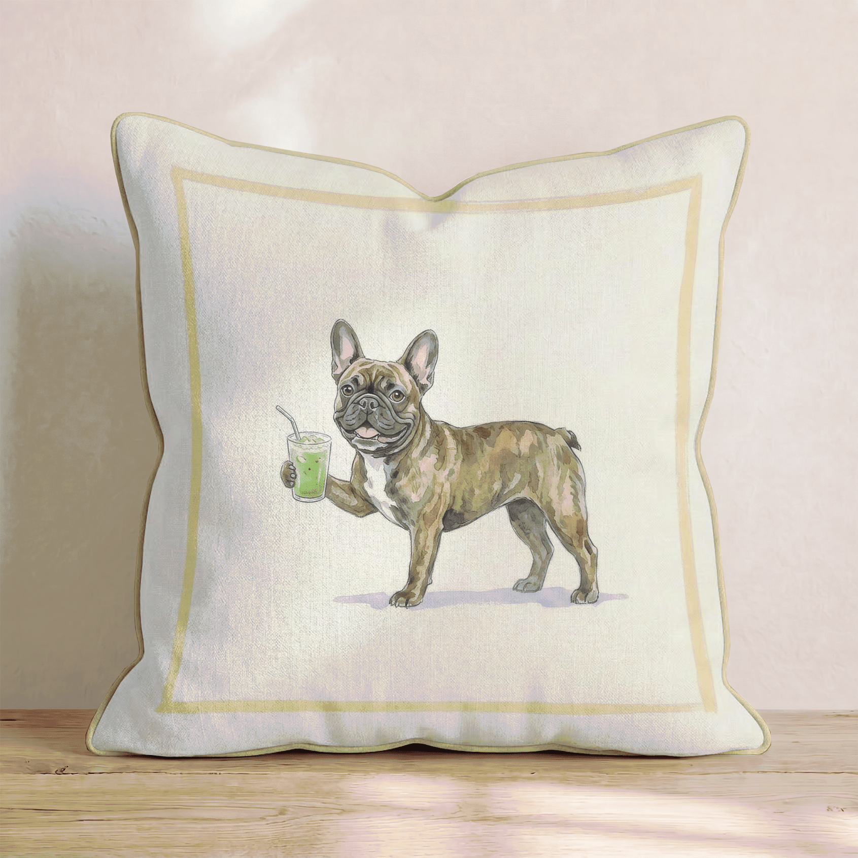 Frenchie Matcha Throw Pillow - Hillcroft Home