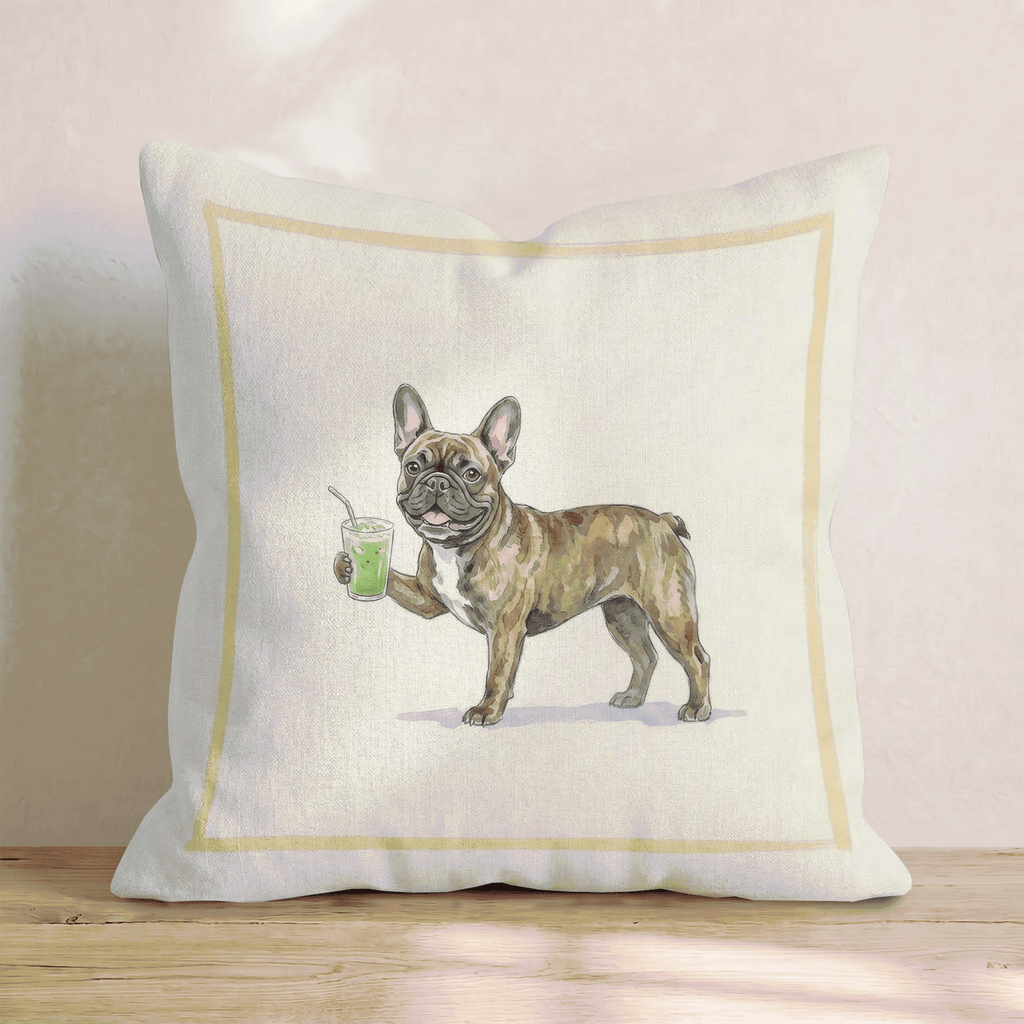 Frenchie Matcha Throw Pillow - Hillcroft Home