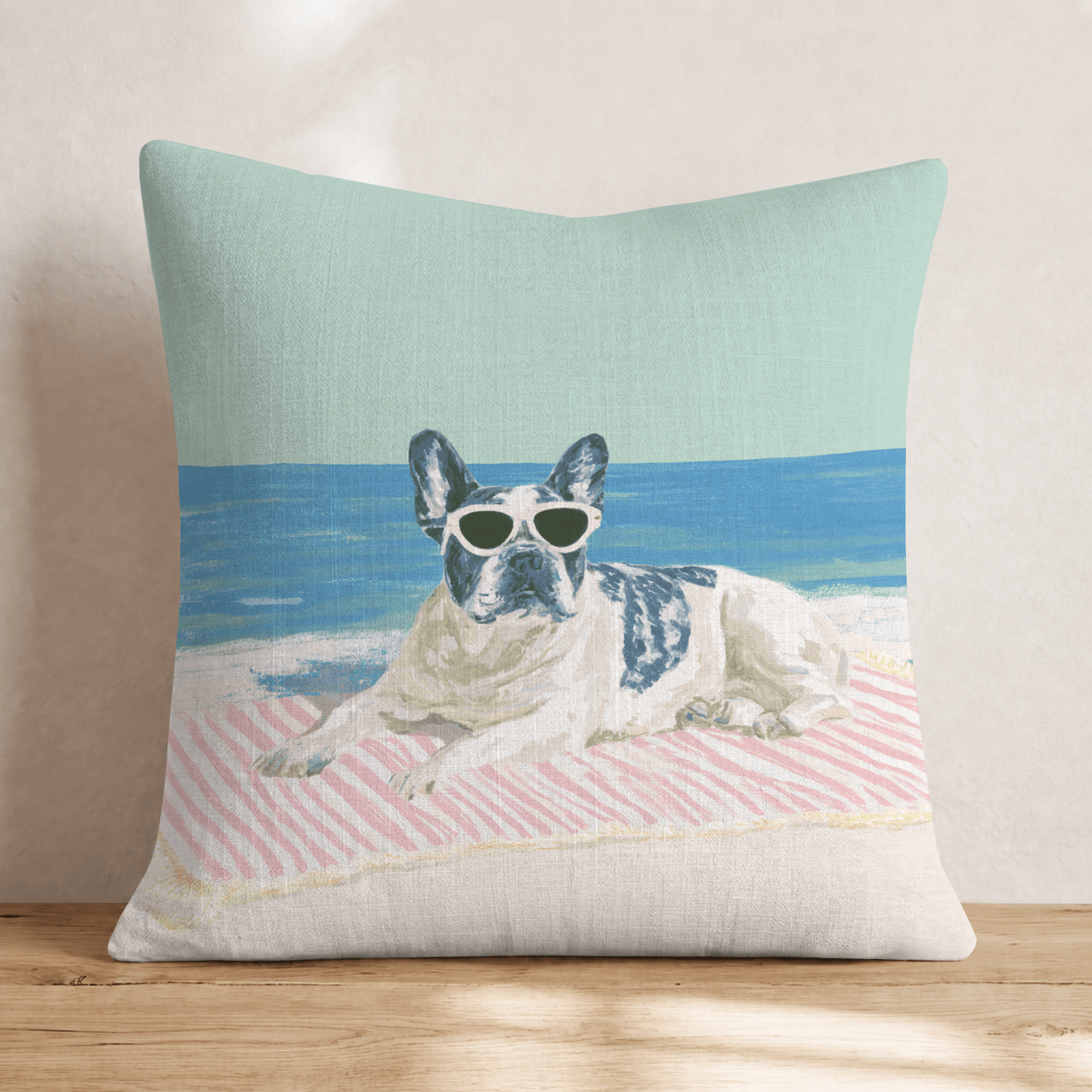 Frenchie Tan Throw Pillow - Hillcroft Home