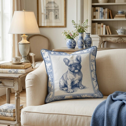 Frenchie Toile Throw Pillow - Hillcroft Home