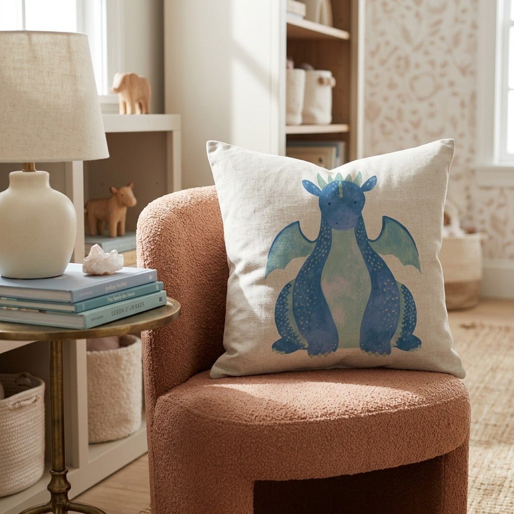 Friendly Blue Dragon Throw Pillow - Hillcroft Home