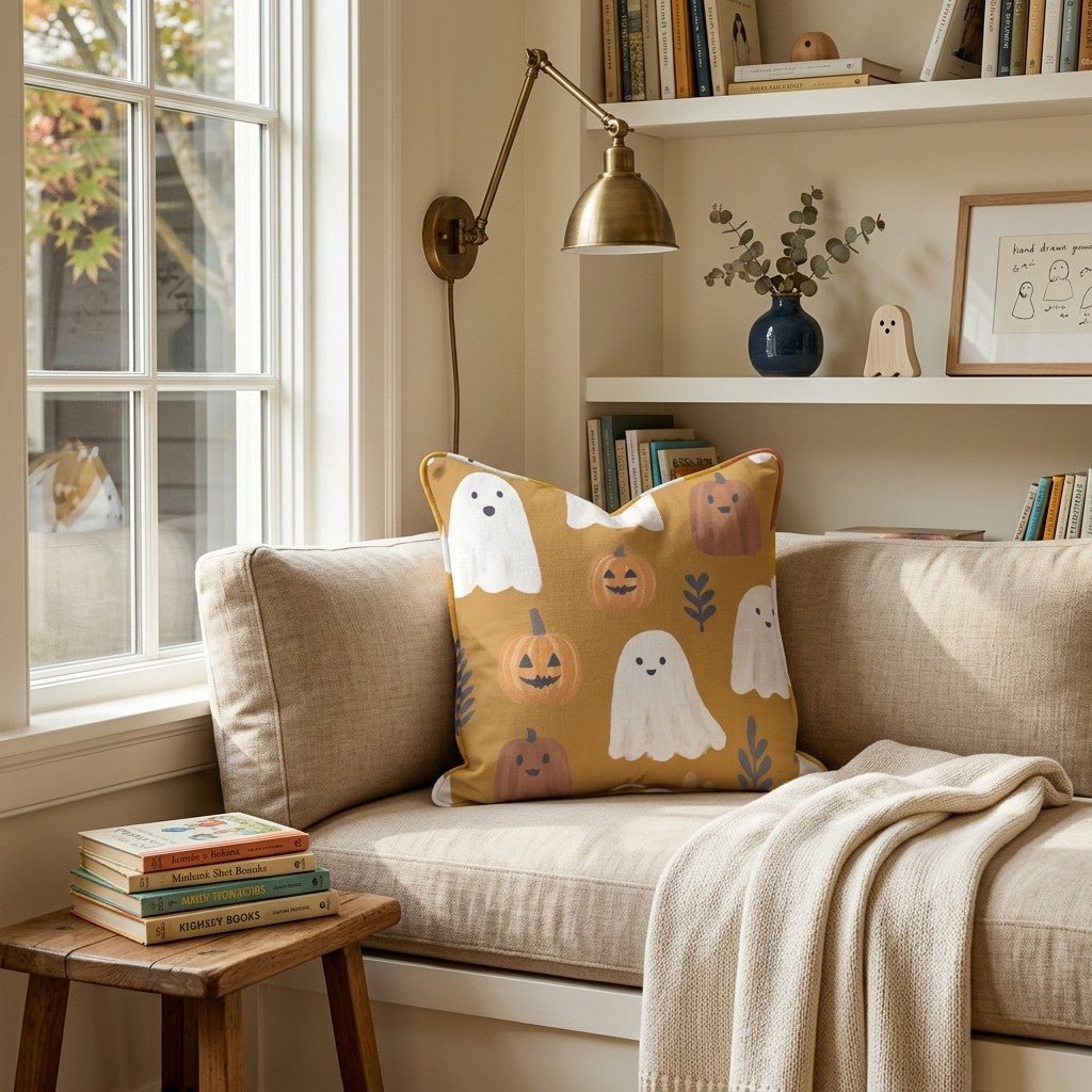 Friendly Ghost Patch Throw Pillow - Hillcroft Home