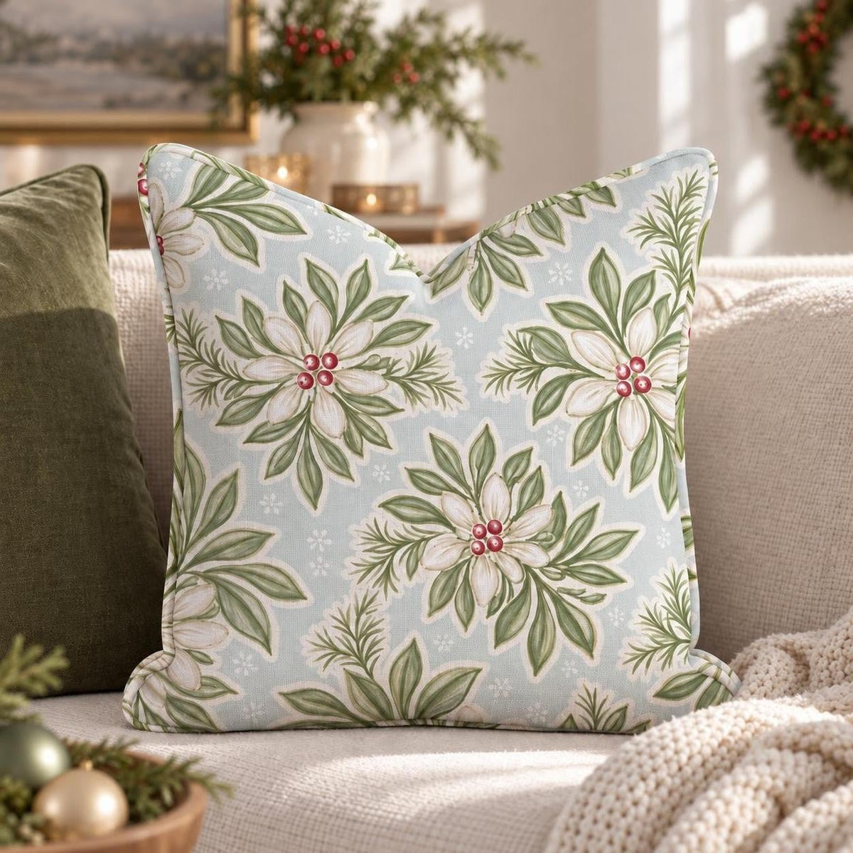 Frosted Evergreen Throw Pillow throw pillow - Hillcroft Home