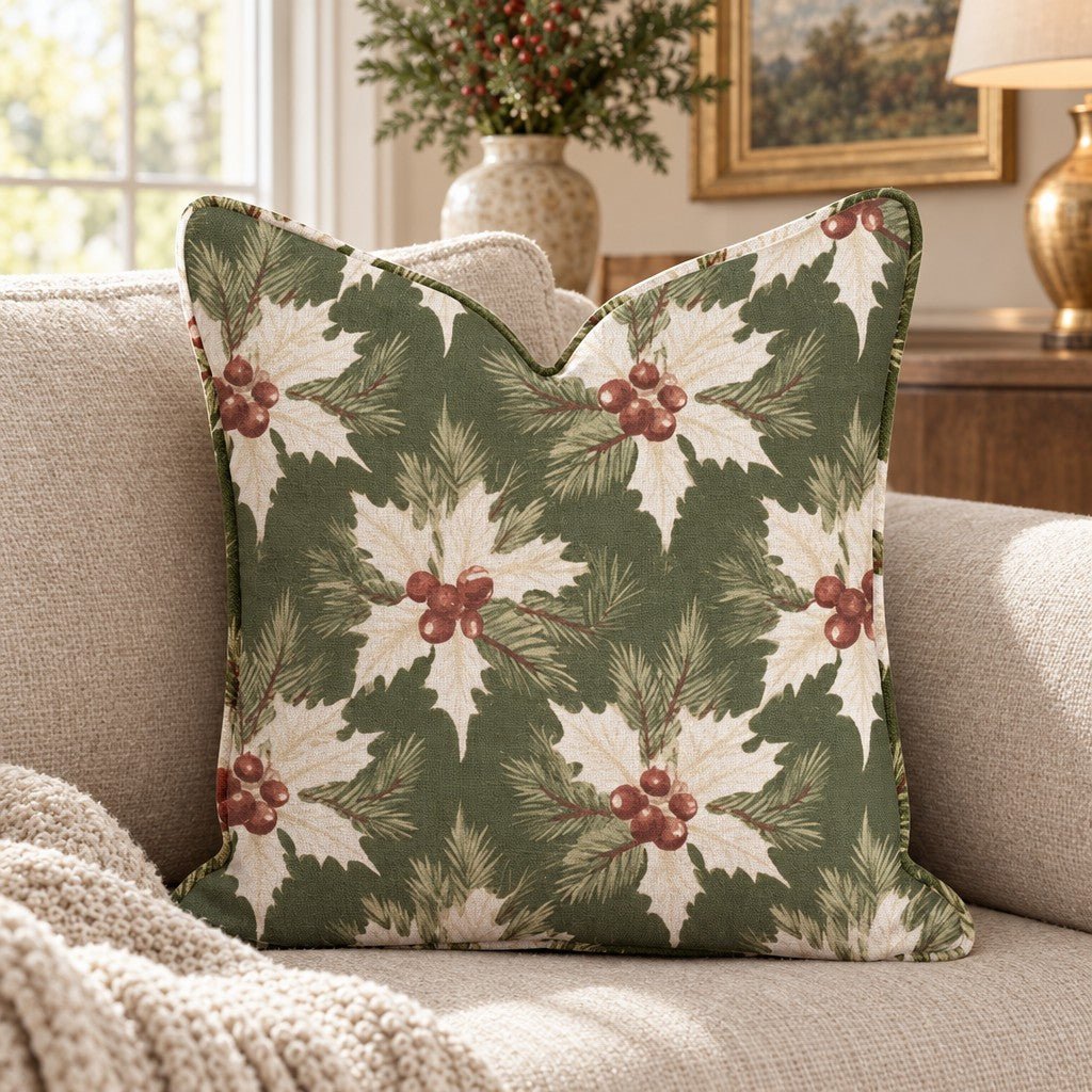 Frosted Holly Throw Pillow throw pillow - Hillcroft Home
