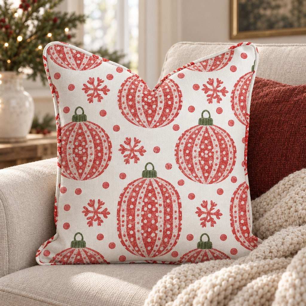 Frosted Ornaments Throw Pillow throw pillow - Hillcroft Home
