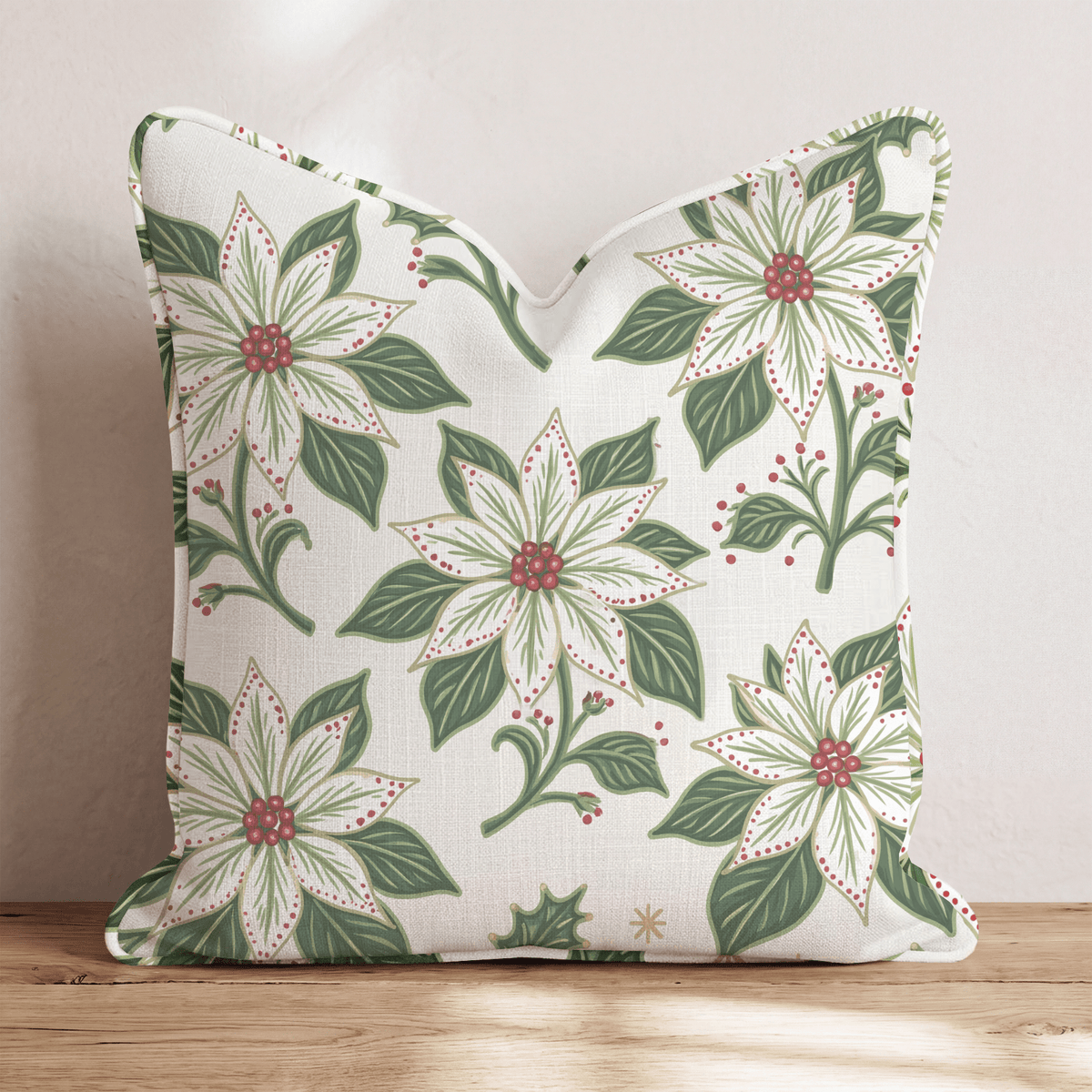 Frosted Poinsettia Throw Pillow throw pillow - Hillcroft Home