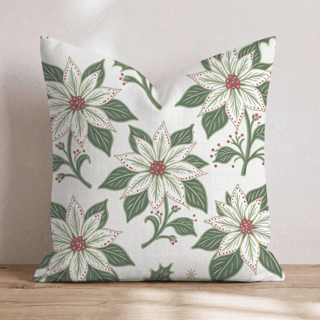 Frosted Poinsettia Throw Pillow throw pillow - Hillcroft Home