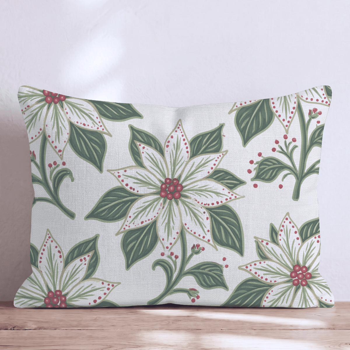 Frosted Poinsettia Throw Pillow throw pillow - Hillcroft Home