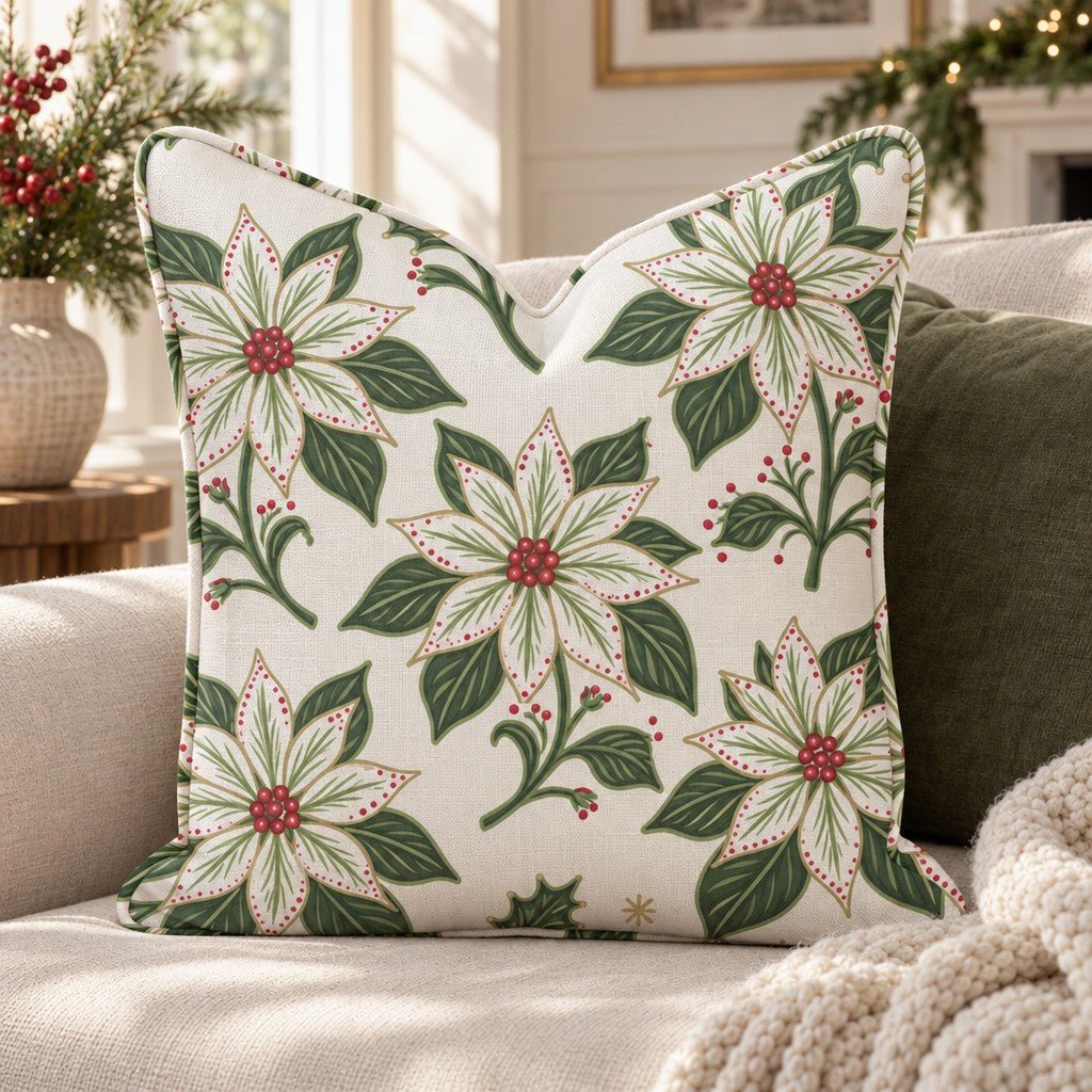 Frosted Poinsettia Throw Pillow throw pillow - Hillcroft Home