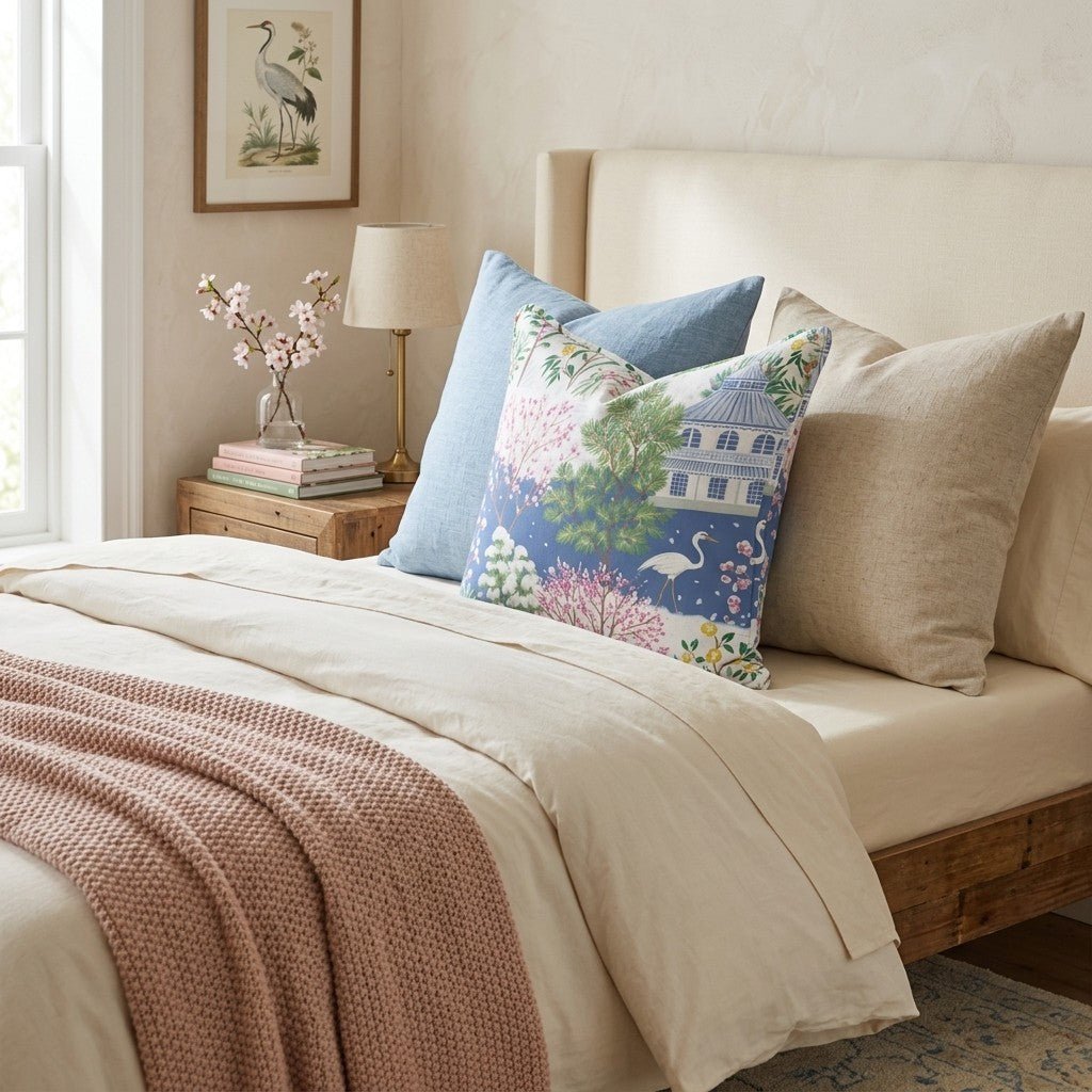 Frosty Chinoiserie Throw Pillow - Hillcroft Home