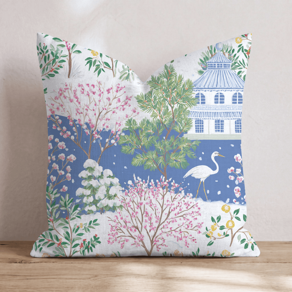 Frosty Chinoiserie Throw Pillow - Hillcroft Home