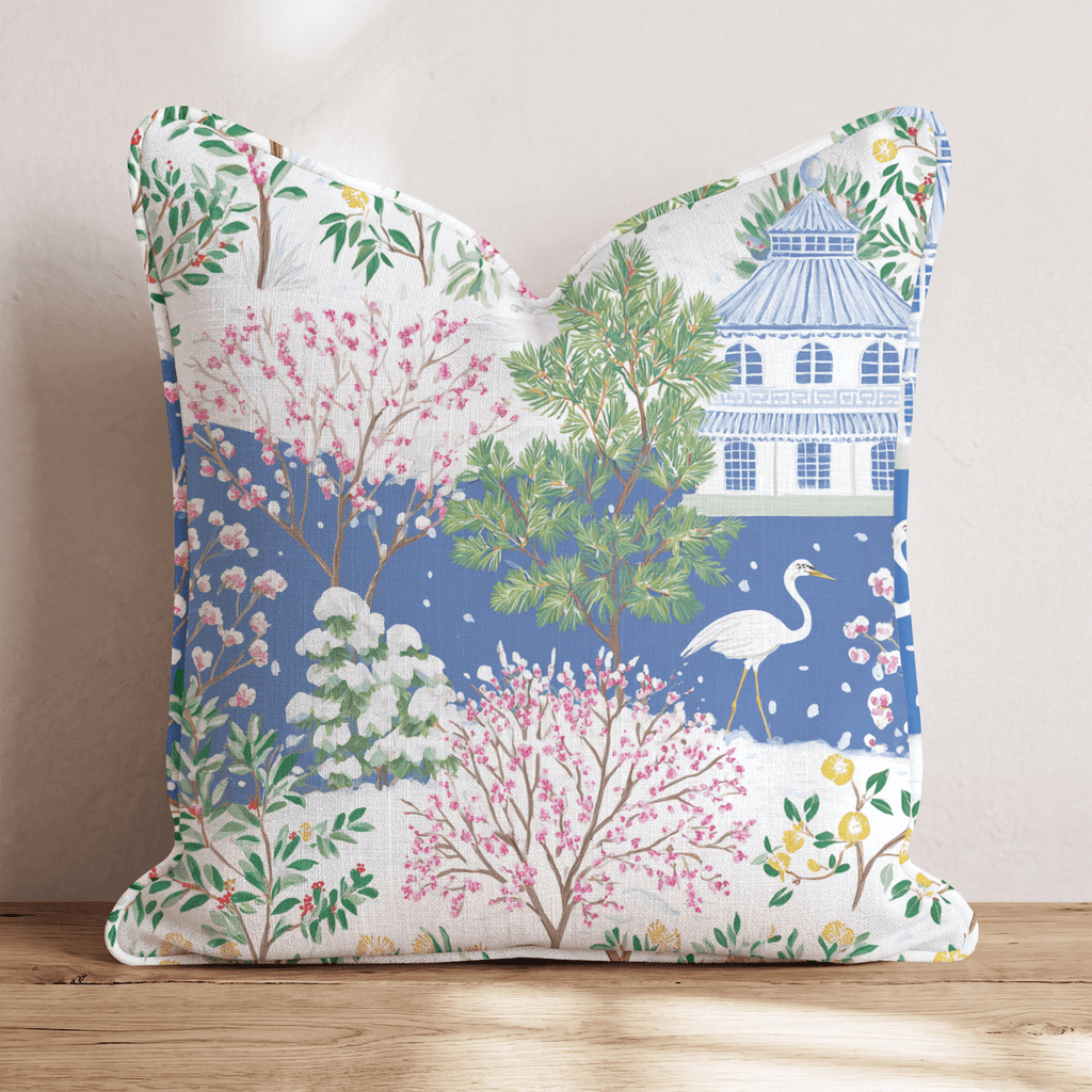 Frosty Chinoiserie Throw Pillow - Hillcroft Home