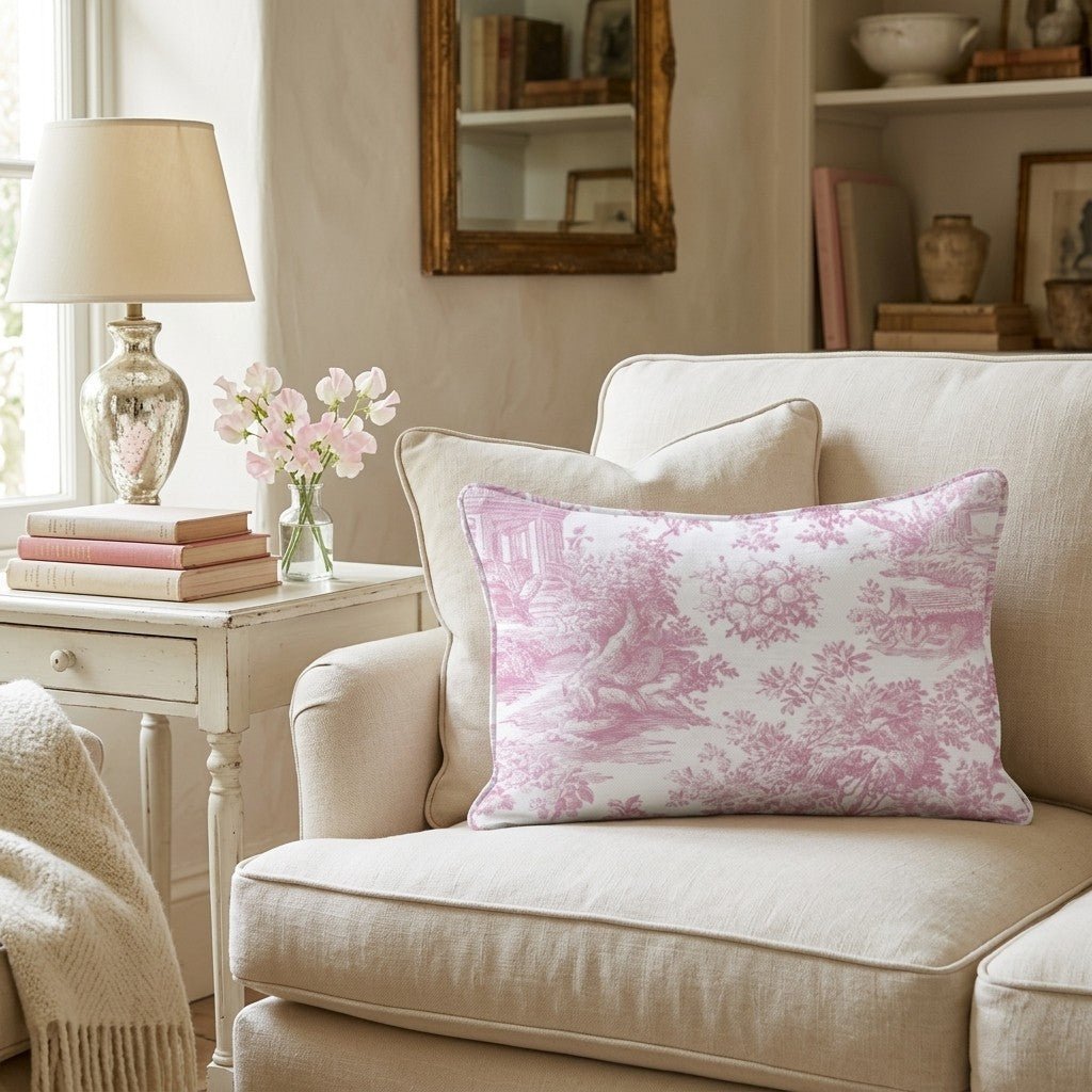 Fuchsia Toile Throw Pillow - Hillcroft Home