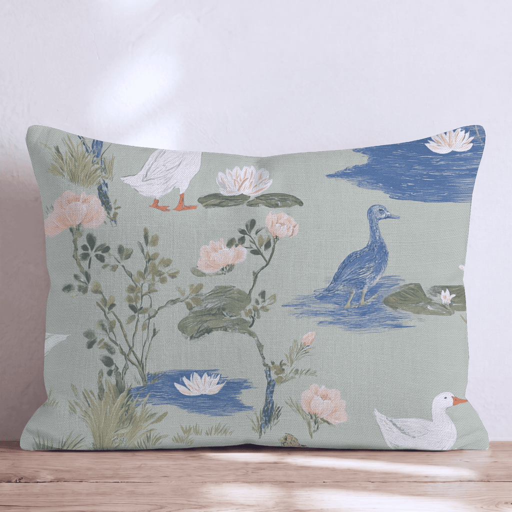 Garden Geese Sage Throw Pillow - Hillcroft Home