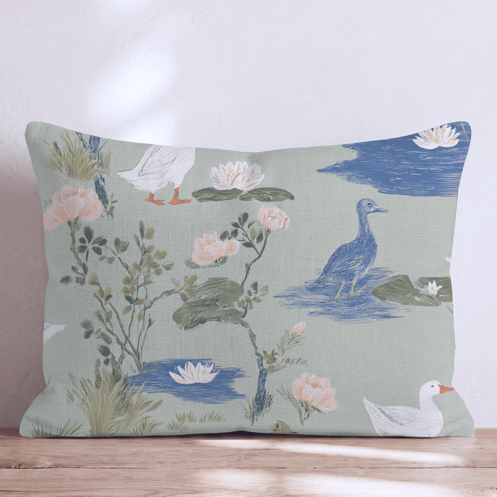 Garden Geese Sage Throw Pillow - Hillcroft Home