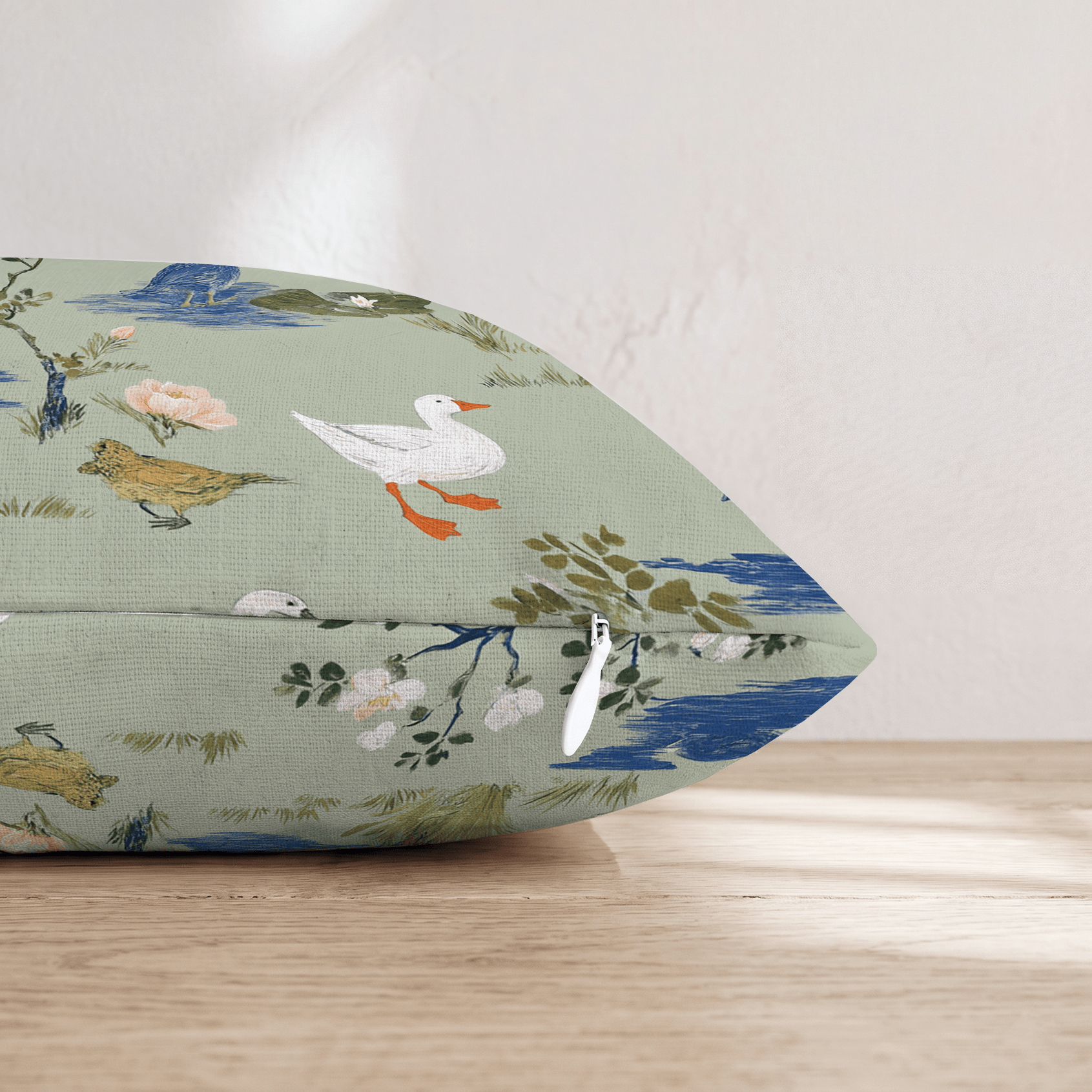 Garden Geese Sage Throw Pillow - Hillcroft Home