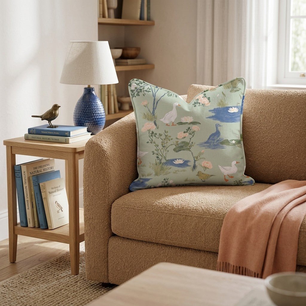 Garden Geese Sage Throw Pillow - Hillcroft Home