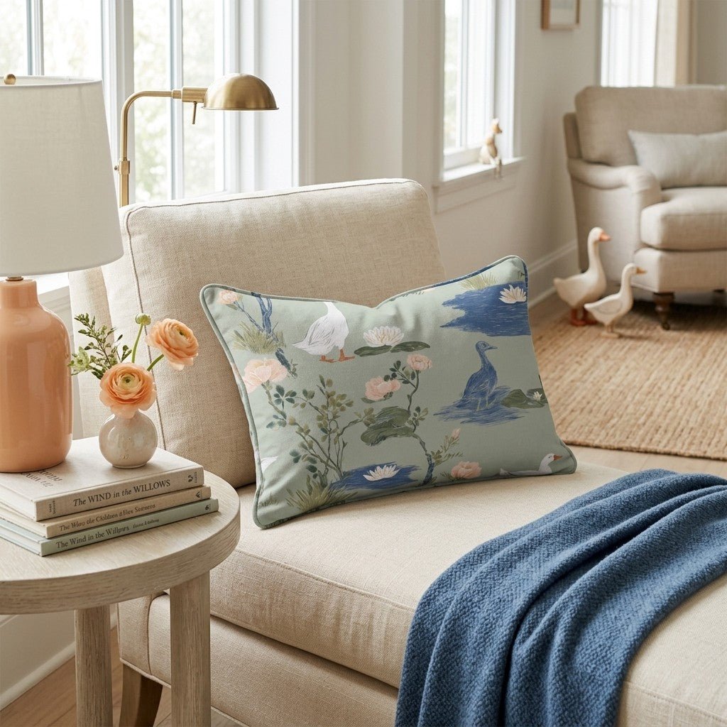 Garden Geese Sage Throw Pillow - Hillcroft Home