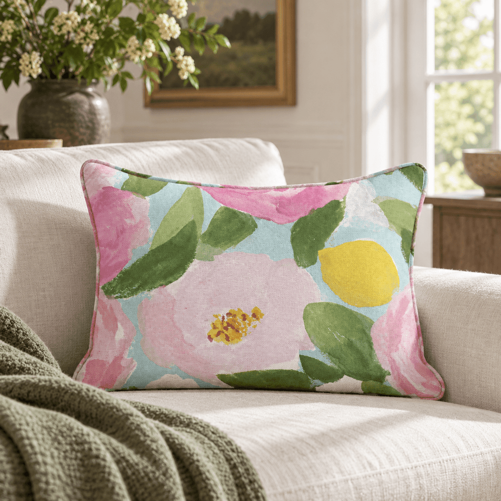 Garden Rose Mint Throw Pillow throw pillow - Hillcroft Home