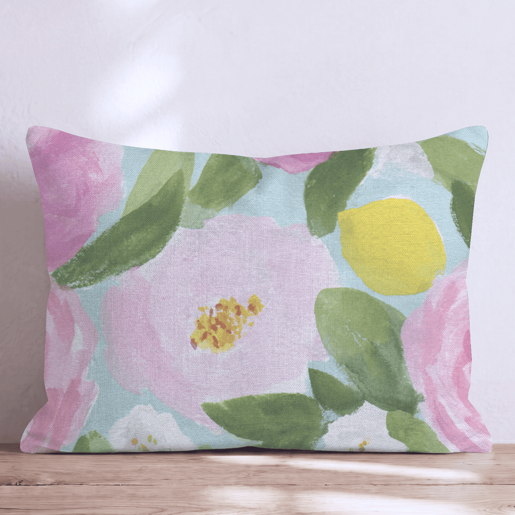 Garden Rose Mint Throw Pillow - Hillcroft Home