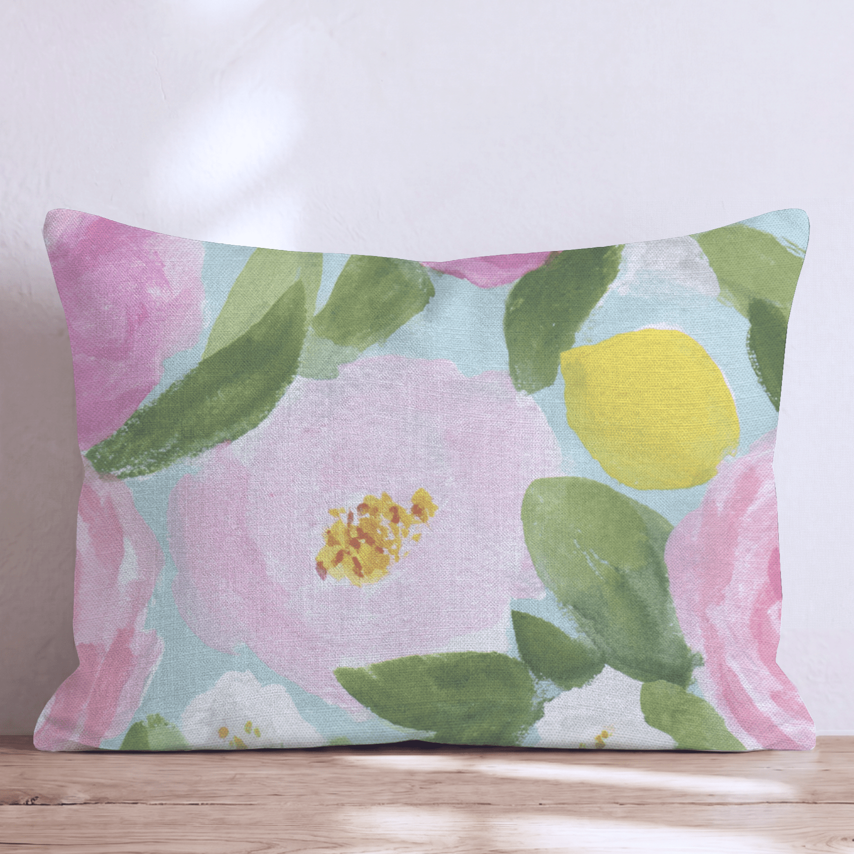Garden Rose Mint Throw Pillow - Hillcroft Home