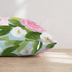 Garden Rose Mint Throw Pillow - Hillcroft Home