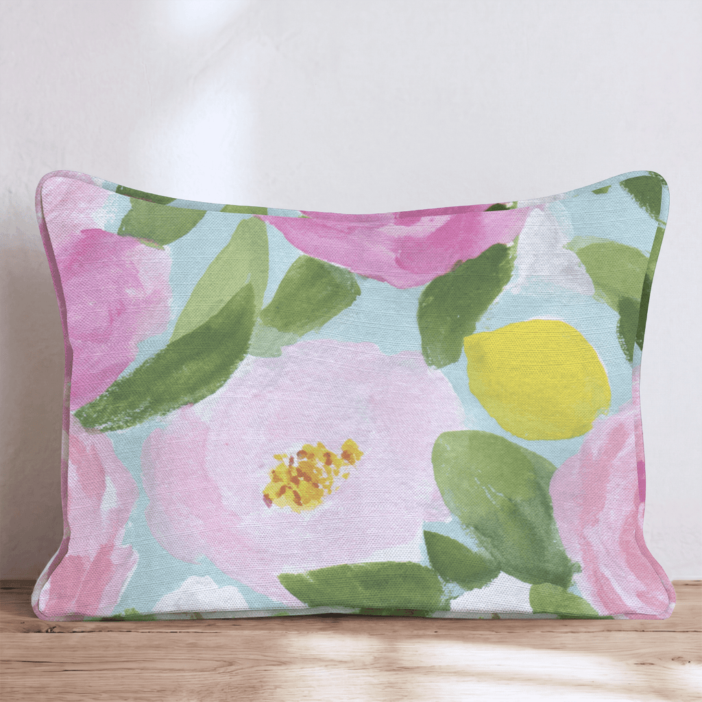 Garden Rose Mint Throw Pillow - Hillcroft Home